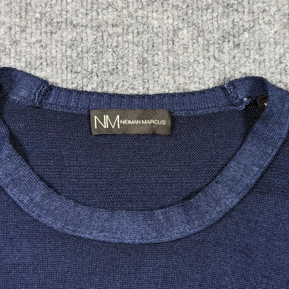 Neiman Marcus 100% Merino Wool Sweater Mens XL Navy Blue Crewneck Knit